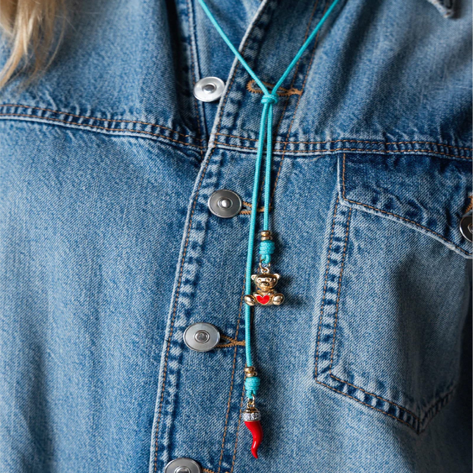 Collana Rue Des Mille in tessuto azzurro lunga regolabile MISURA UNICA