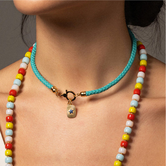 Collana girocollo Rue Des Mille Charm Bar in tessuto azzurro MISURA UNICA