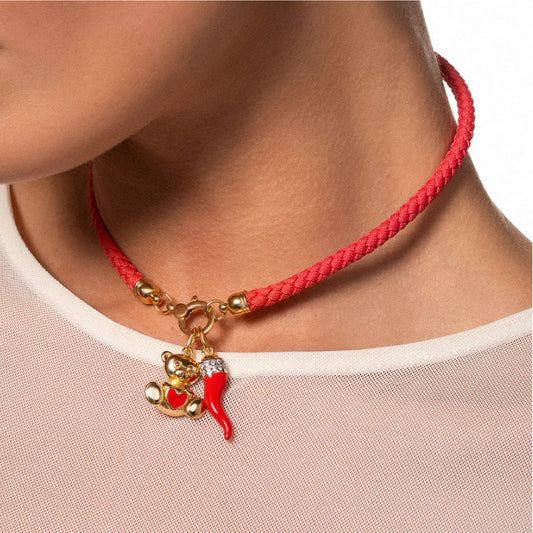 Collana girocollo Rue Des Mille Charm Bar in tessuto rosso MISURA UNICA