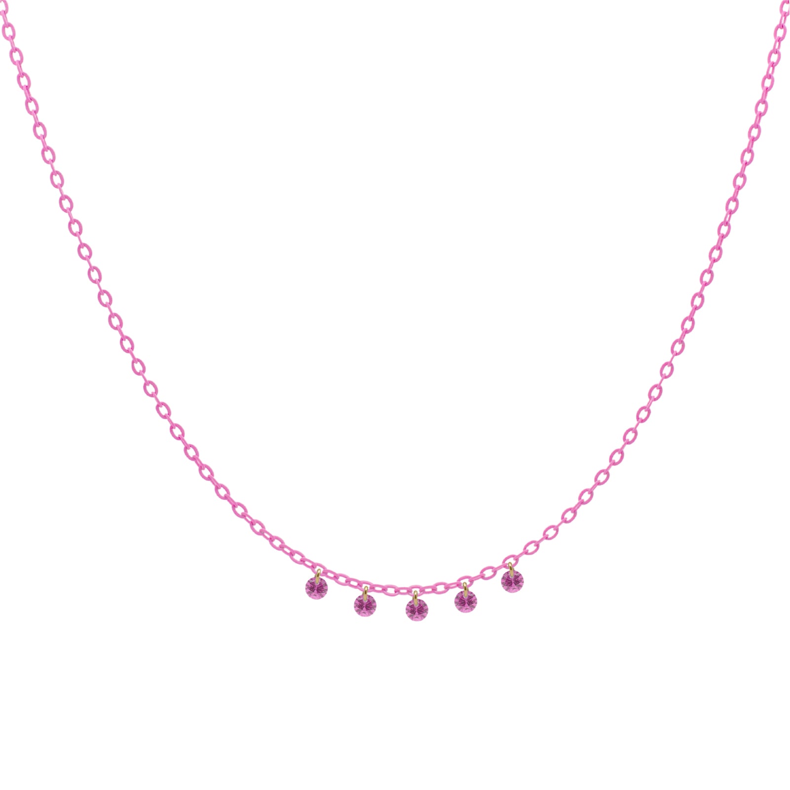 Collana Rue Des Mille argento con vernice e 5 zirconi rosa