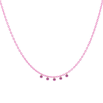 Collana Rue Des Mille argento con vernice e 5 zirconi rosa