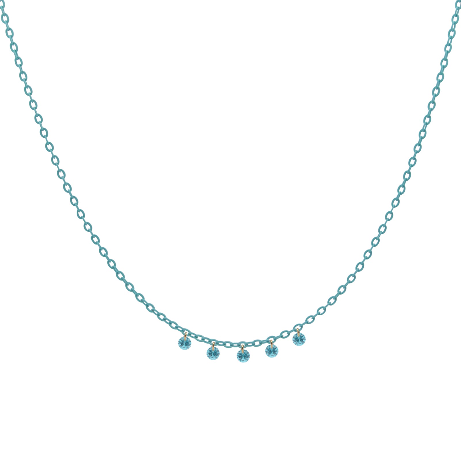 Collana Rue Des Mille argento con vernice 5 zirconi turchese