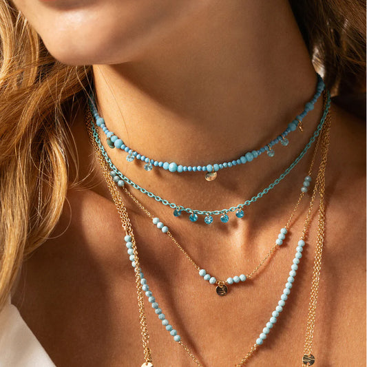 Collana Rue Des Mille argento con vernice 5 zirconi turchese