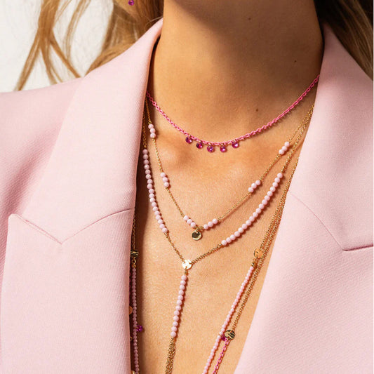 Collana Rue Des Mille argento con zirconi milky sferici rosa