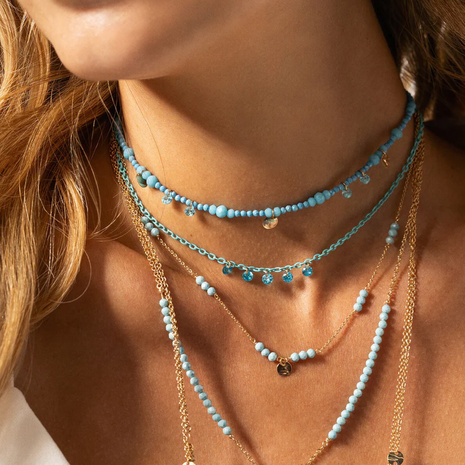 Collana Rue Des Mille argento con zirconi milky turchese