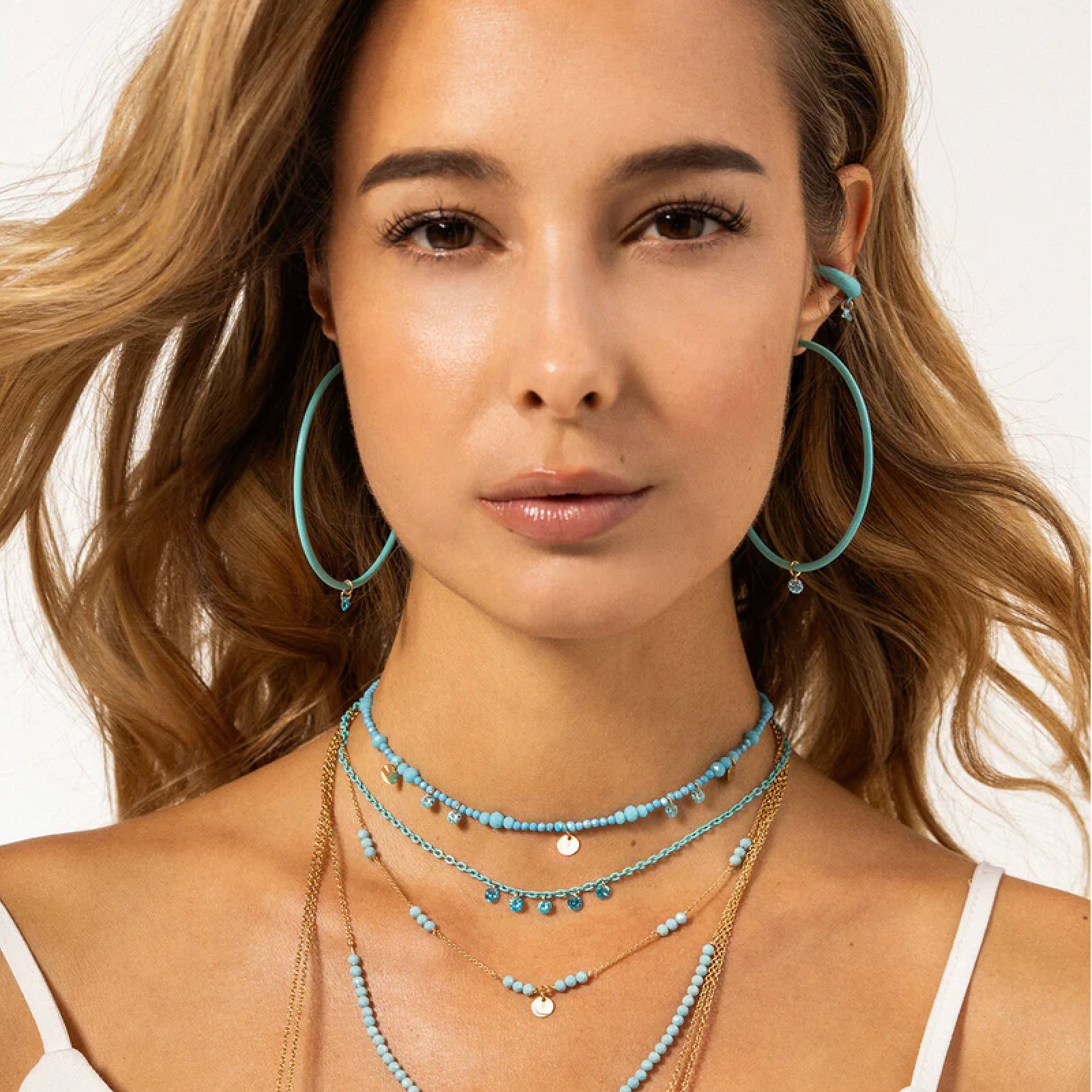 Collana Rue Des Mille argento con zirconi milky turchese