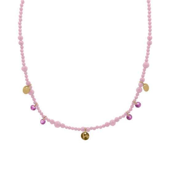 Collana Rue Des Mille in argento zirconi rosa e medagliette