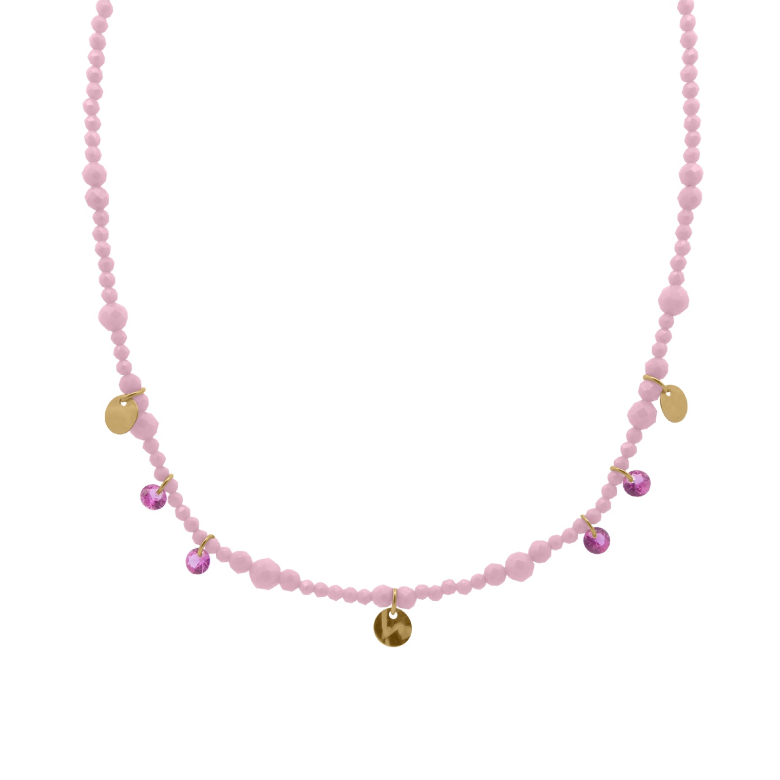 Collana Rue Des Mille in argento zirconi rosa e medagliette