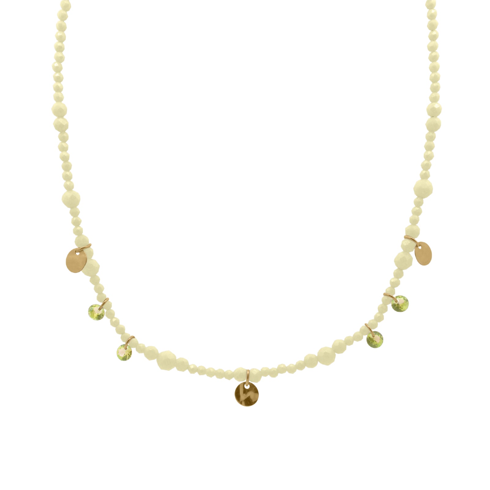 Collana Rue Des Mille in argento zirconi verde e medagliette