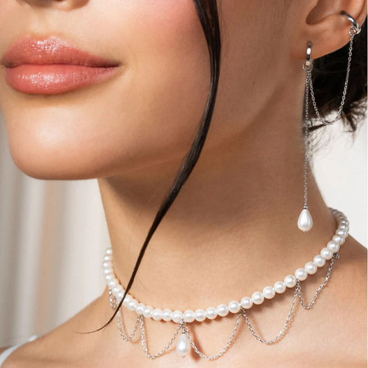 Collana girocollo Rue Des Mille in argento merletto e perle MISURA UNICA