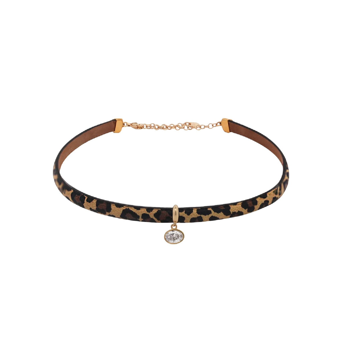 Chocker Rue Des Mille Alma in pelle leopardata con zircone MISURA UNICA