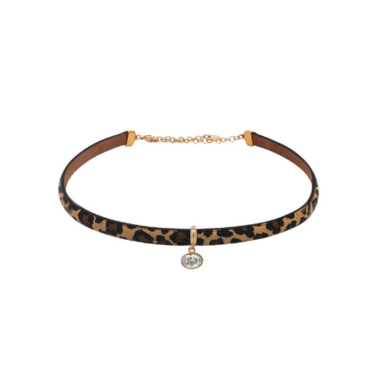 Chocker Rue Des Mille Alma in pelle leopardata con zircone MISURA UNICA