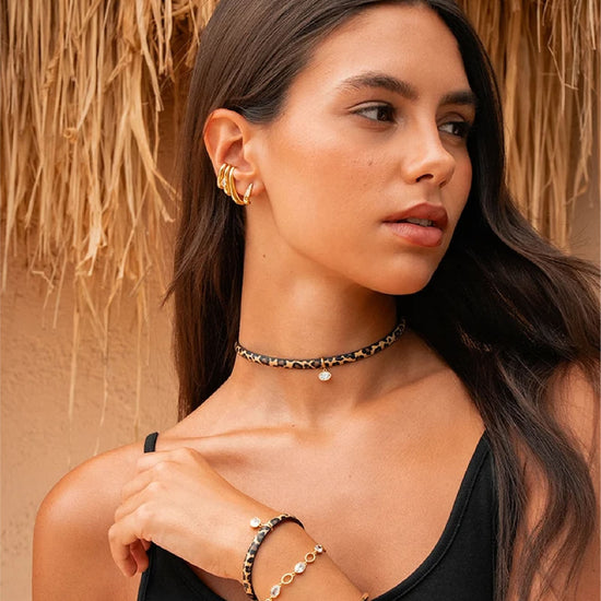 Chocker Rue Des Mille Alma in pelle leopardata con zircone MISURA UNICA