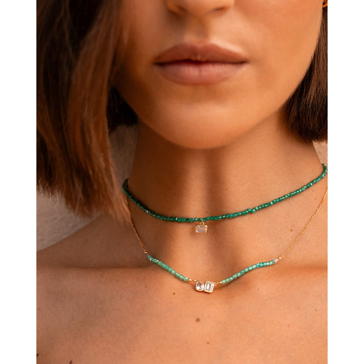 Girocollo Rue Des Mille Iris argento perline verdi zircone MISURA UNICA