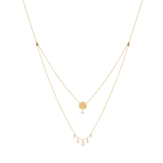 Collana doppia Rue Des Mille in argento dorato con zirconi MISURA UNICA