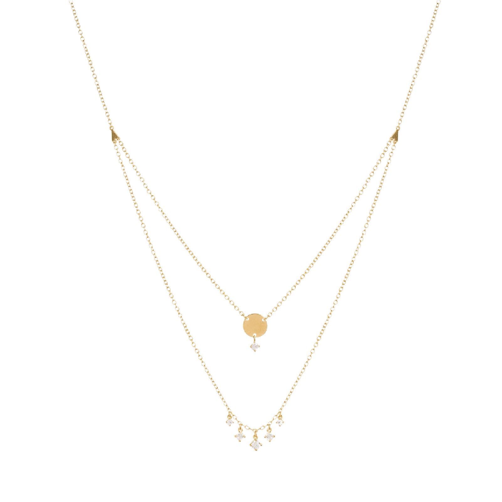 Collana doppia Rue Des Mille in argento dorato con zirconi MISURA UNICA