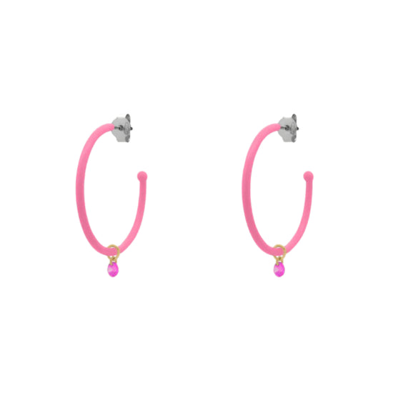Orecchini cerchio 3cm Rue Des Mille smalto e zircone rosa