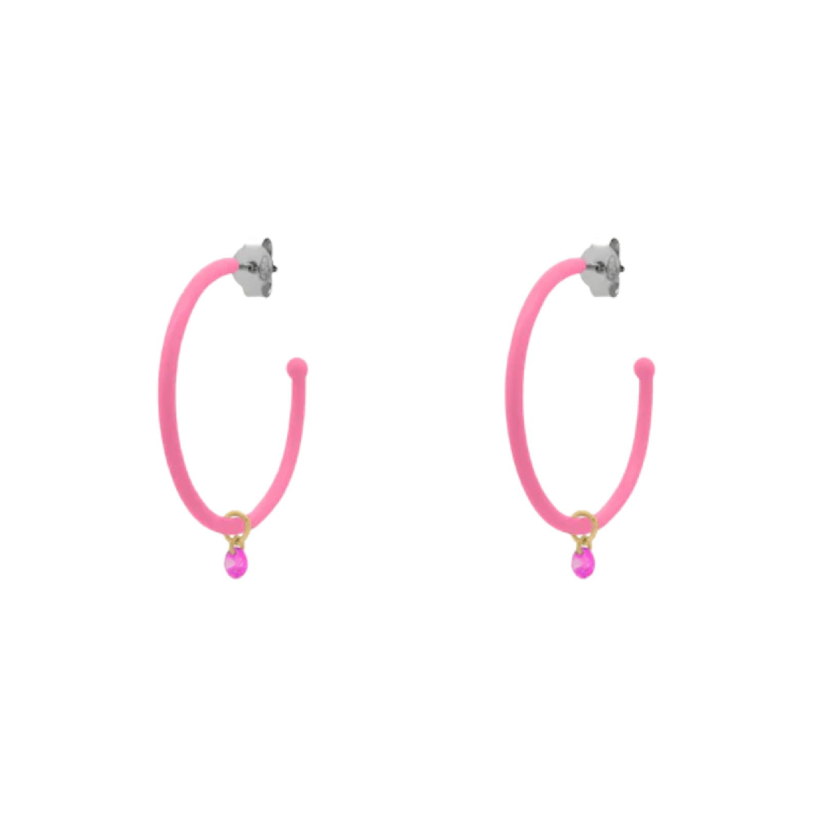 Orecchini cerchio 3cm Rue Des Mille smalto e zircone rosa