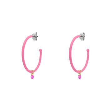 Orecchini cerchio 3cm Rue Des Mille smalto e zircone rosa