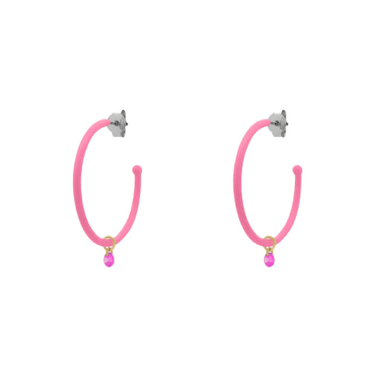 Orecchini cerchio 3cm Rue Des Mille smalto e zircone rosa