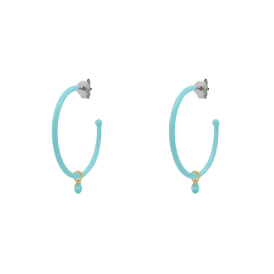 Orecchini cerchio 3cm Rue Des Mille con smalto turchese