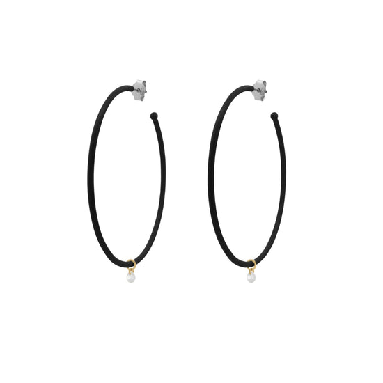 Orecchini cerchio 6cm Rue Des Mille con smalto nero MISURA UNICA