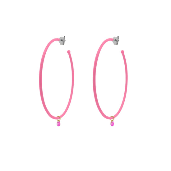 Orecchini cerchio 6cm Rue Des Mille smalto e zircone rosa