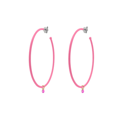 Orecchini cerchio 6cm Rue Des Mille smalto e zircone rosa