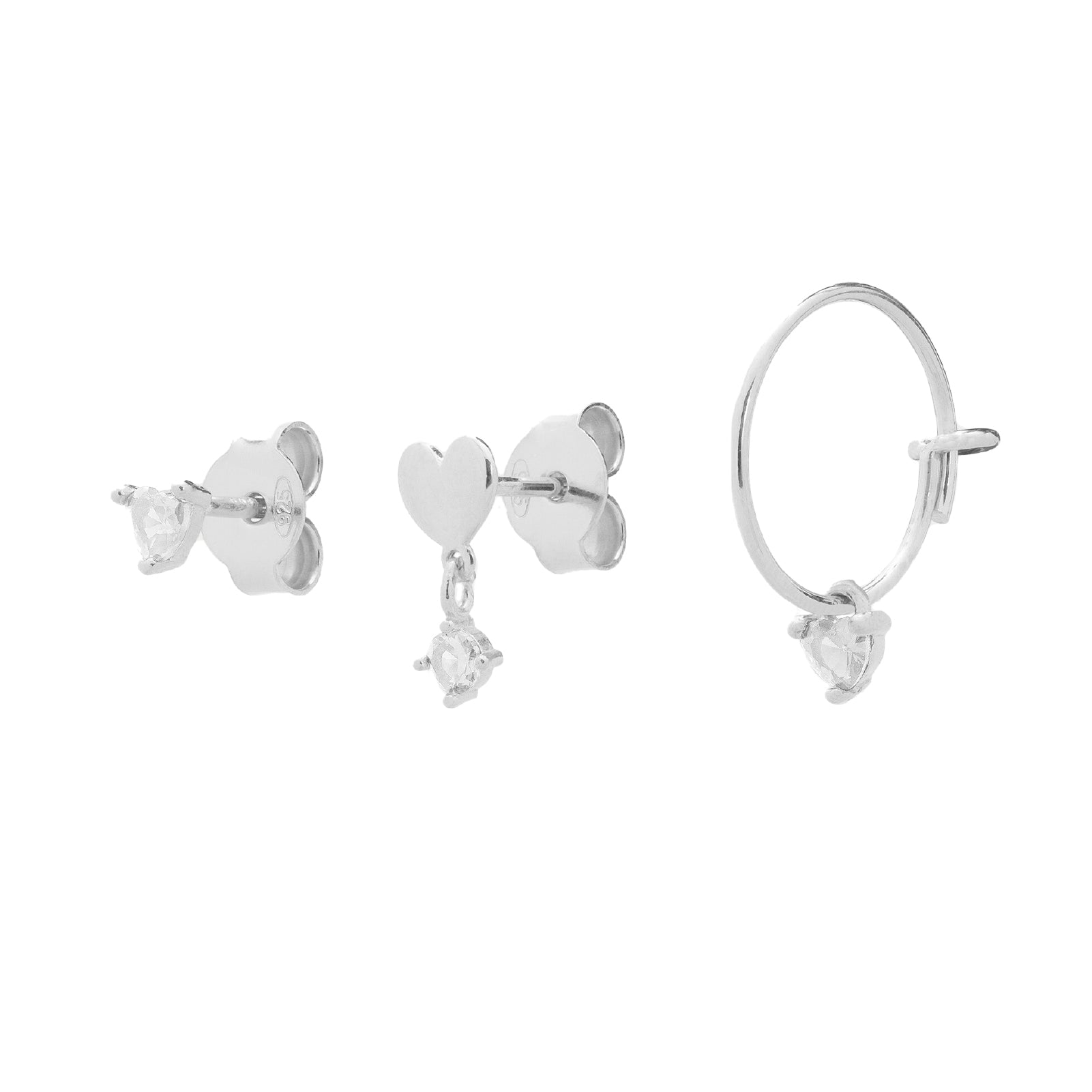 Set 3 orecchini Rue Des Mille Shapes argento con zirconi cuore MISURA UNICA