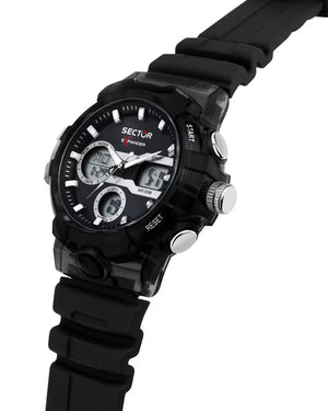 Orologio analogico e digitale da uomo Sector EX 46 con cassa di 43 mm e cinturino in materiale sintetico di colore nero R3251242505