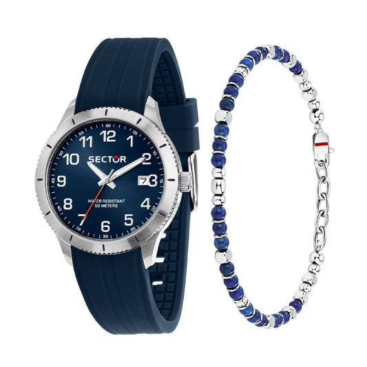 cofanetto orologio bracciale uomo Sector 270 in acciaio e plastica blu 37mm R3251578018-1