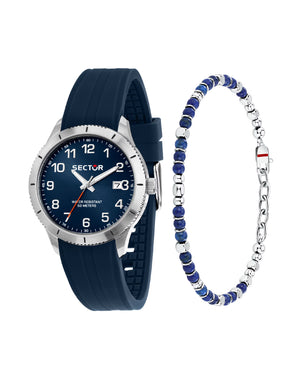 Cofanetto orologio e bracciale da uomo Sector 270 con cassa 37mm in acciaio con cinturino in plastica di colore blu R3251578018