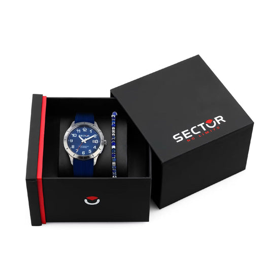 cofanetto orologio bracciale uomo Sector 270 in acciaio e plastica blu 37mm R3251578018-5
