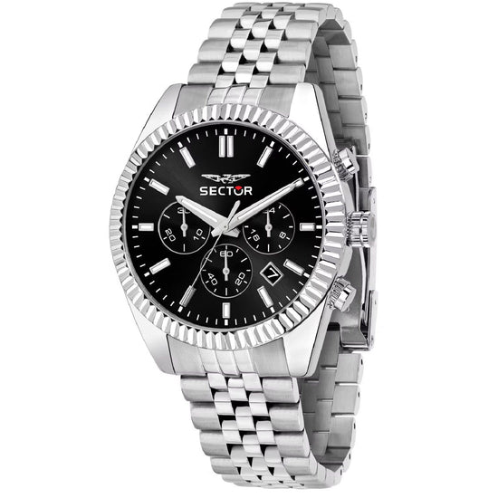 Orologio crono uomo Sector 240 acciaio e nero maglie piccole 41 mm R3273640001-1