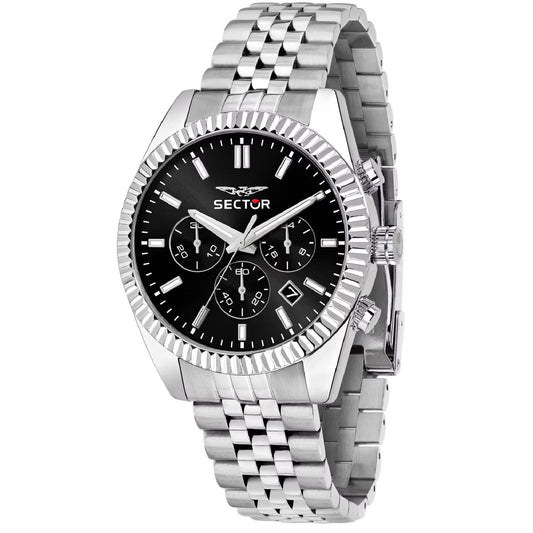 Orologio crono uomo Sector 240 acciaio e nero maglie piccole 41 mm R3273640001-1