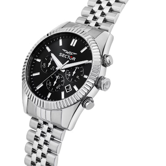 Orologio crono uomo Sector 240 acciaio e nero maglie piccole 41 mm R3273640001-4