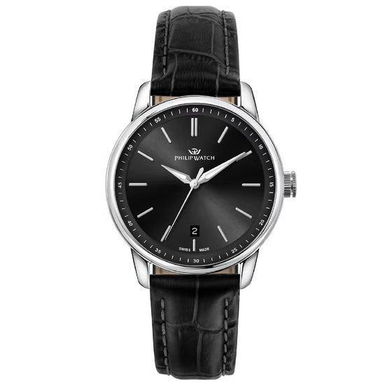 Orologio solo tempo uomo Philip Watch Anniversary in acciaio e pelle nera 40mm R8251150010-1
