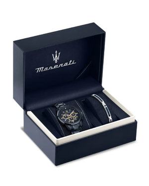 Cofanetto uomo orologio e bracciale Maserati Successo cassa 44mm acciaio e quadrante blu R8873621042