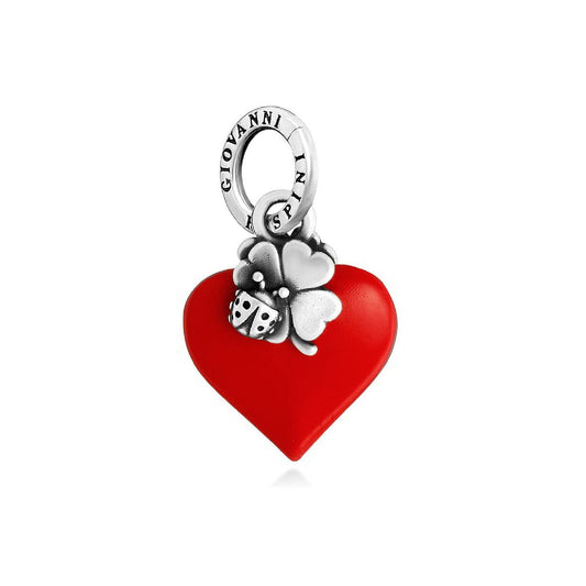 Charm Giovanni Raspini argento con cuore rosso e quadrifoglio MISURA UNICA