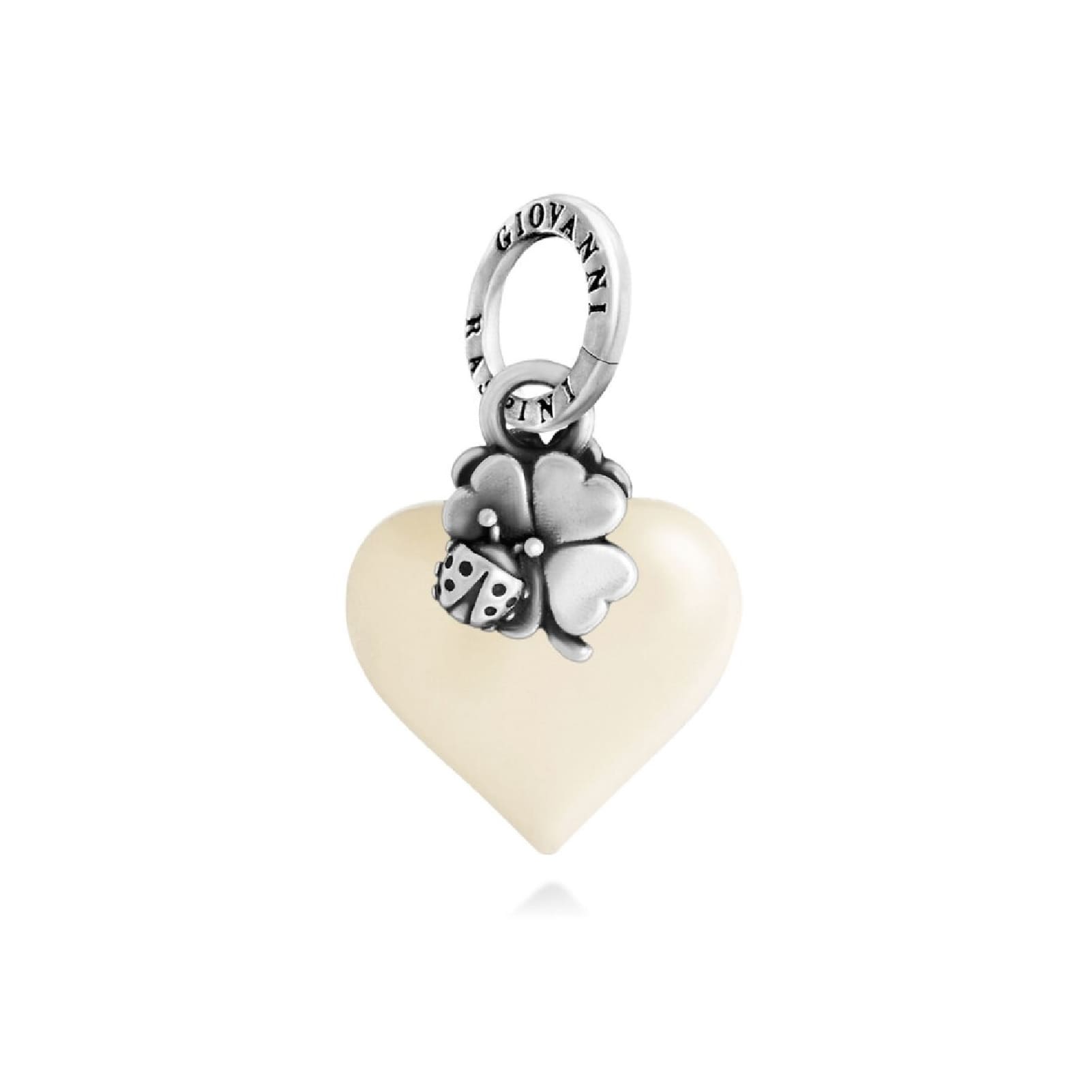 Charm Giovanni Raspini argento con cuore avorio e quadrifoglio MISURA UNICA