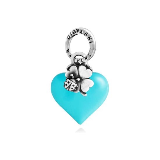 Charm Giovanni Raspini argento con cuore azzurro e quadrifoglio MISURA UNICA