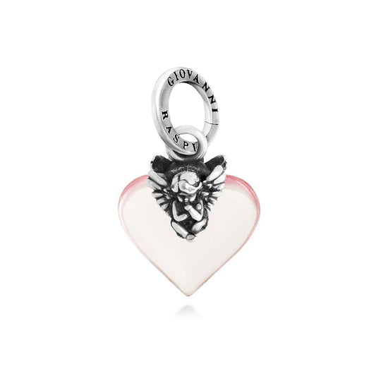 Charm Giovanni Raspini in argento con cuore rosa e angelo MISURA UNICA