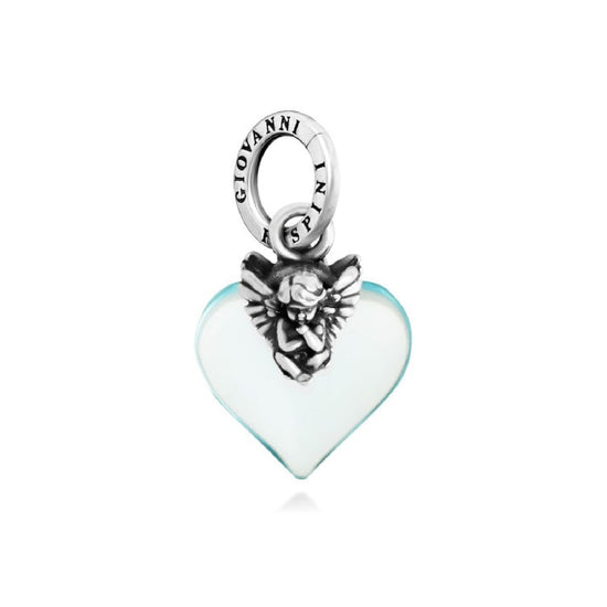 Charm Giovanni Raspini in argento con cuore azzurro e angelo MISURA UNICA