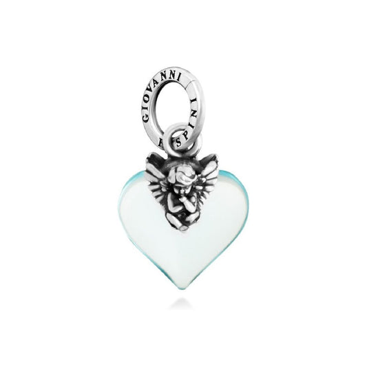 Charm Giovanni Raspini in argento con cuore azzurro e angelo MISURA UNICA