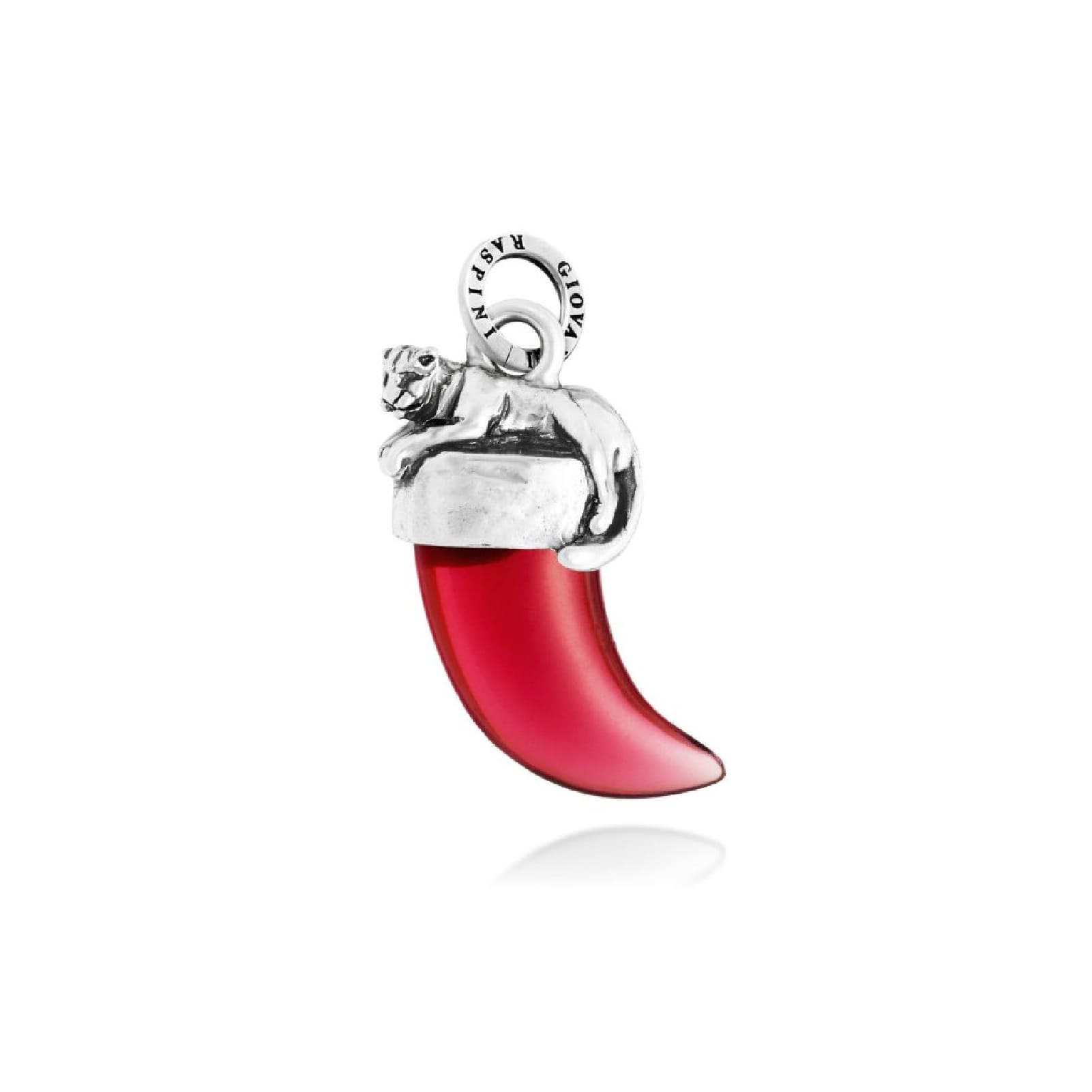 Charm Giovanni Raspini in argento con zanna rossa e pantera MISURA UNICA