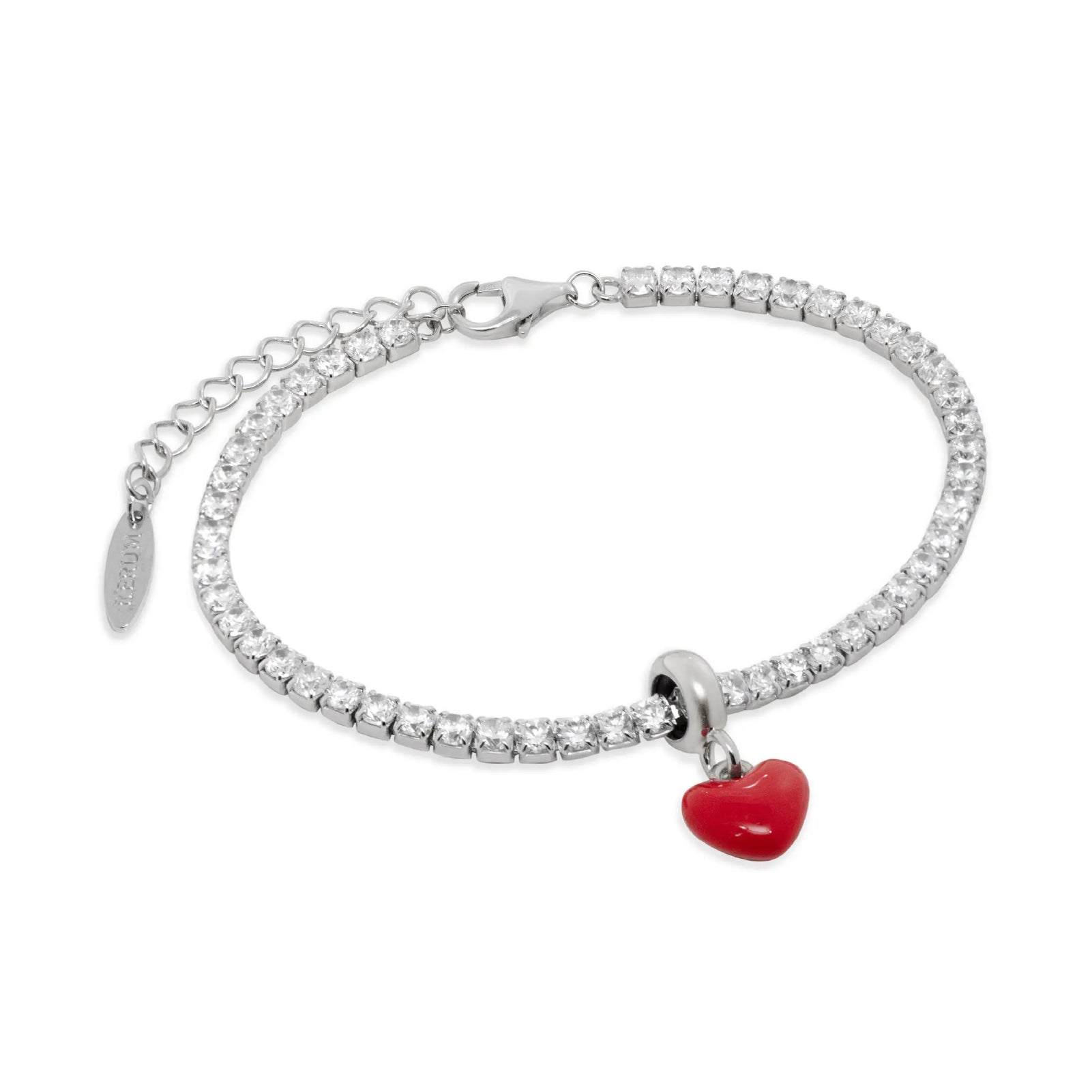 Bracciale Tennis Rerum in argento stopper cuore rosso Regolabile 16-19 cm