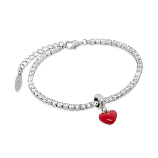 Bracciale Tennis Rerum in argento stopper cuore rosso Regolabile 16-19 cm