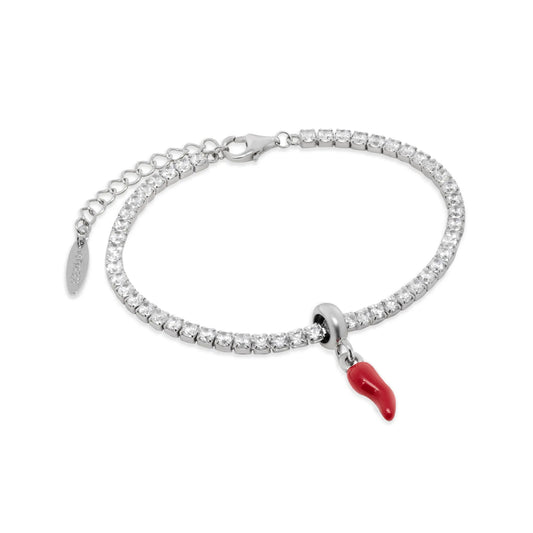 Bracciale Tennis Rerum in argento stopper corno rosso Regolabile 16-19 cm