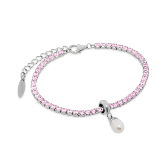 Bracciale Tennis Rerum zirconi rosa stopper a perla Regolabile 16-19 cm