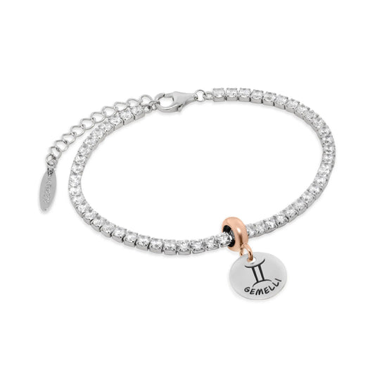 Bracciale Tennis Rerum zirconi stopper segno gemelli Regolabile 16-19 cm